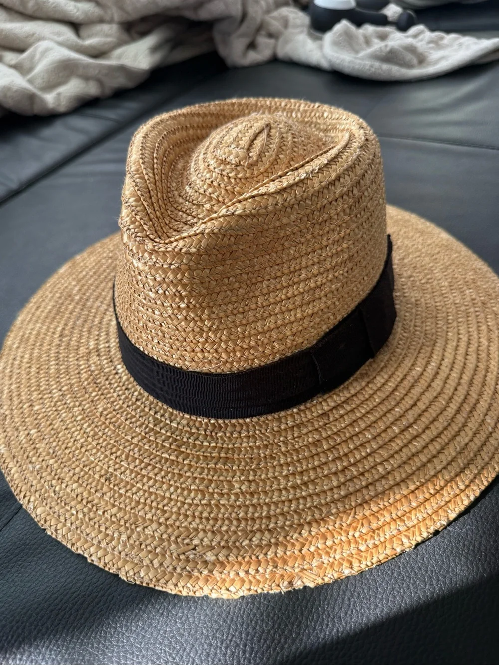 Brixton Joanna Straw Hat Black Strap Tan Small